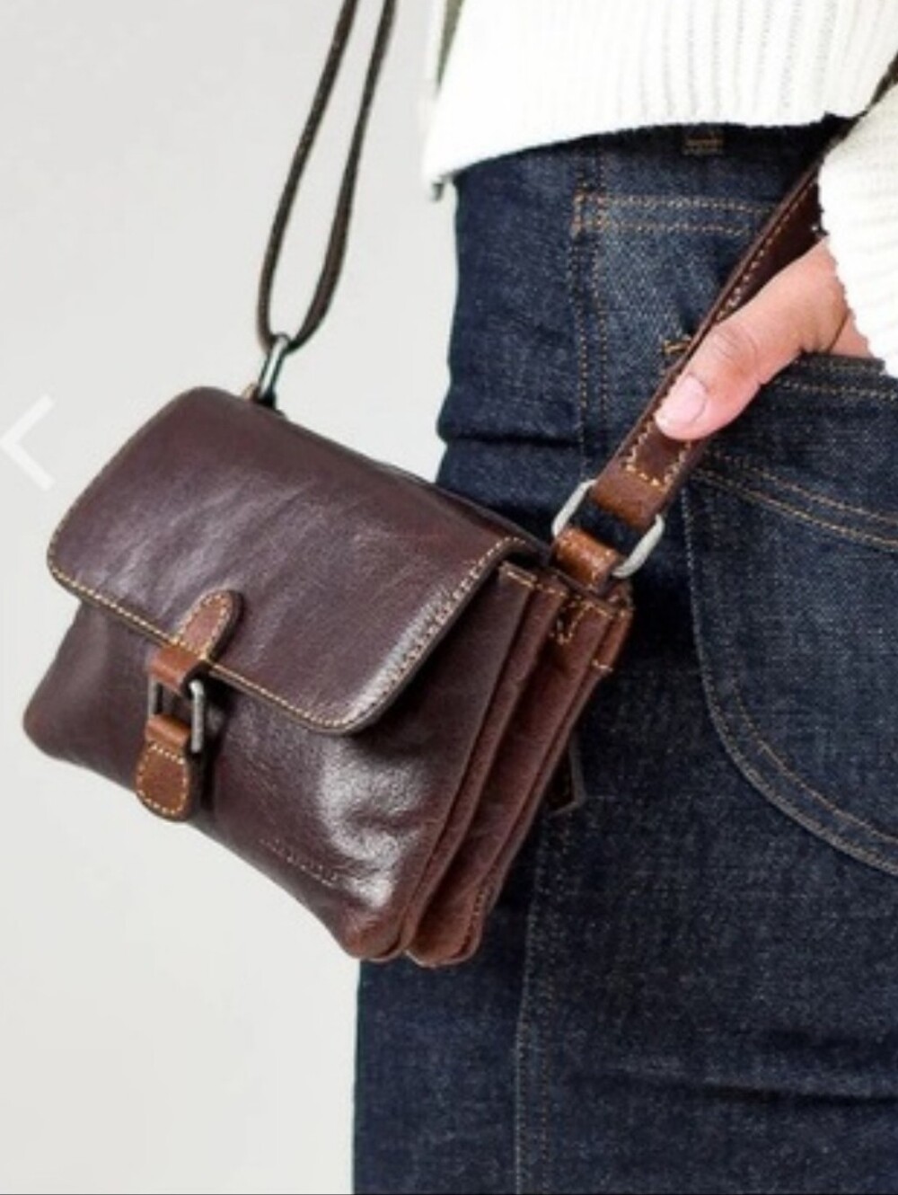 JACK GEORGES Voyager  Brown Leather Crossbody Mini  Bag